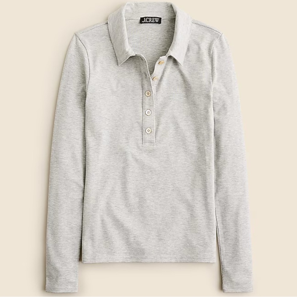J.Crew Refined Rib Polo Top Long Sleeve Heather Gray XXL New With Tags
